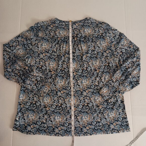 Lucky Brand Women’s Blue Printed V-Neck Jersey Top Button Front Size Large - Picture 13 of 16